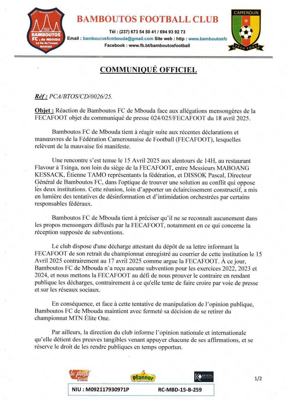 Communiqué de Bamboutos de Mbouda
