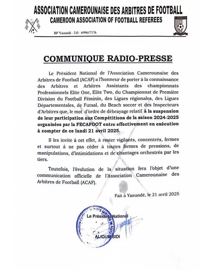 Grève des arbitres camerounais lancée